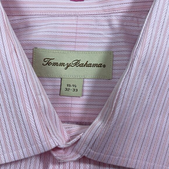 Tommy Bahama 15 1/2 32/33 Long SLeeve Pink Stripped‎ Mens Shirt 100% Cotton - Picture 3 of 6